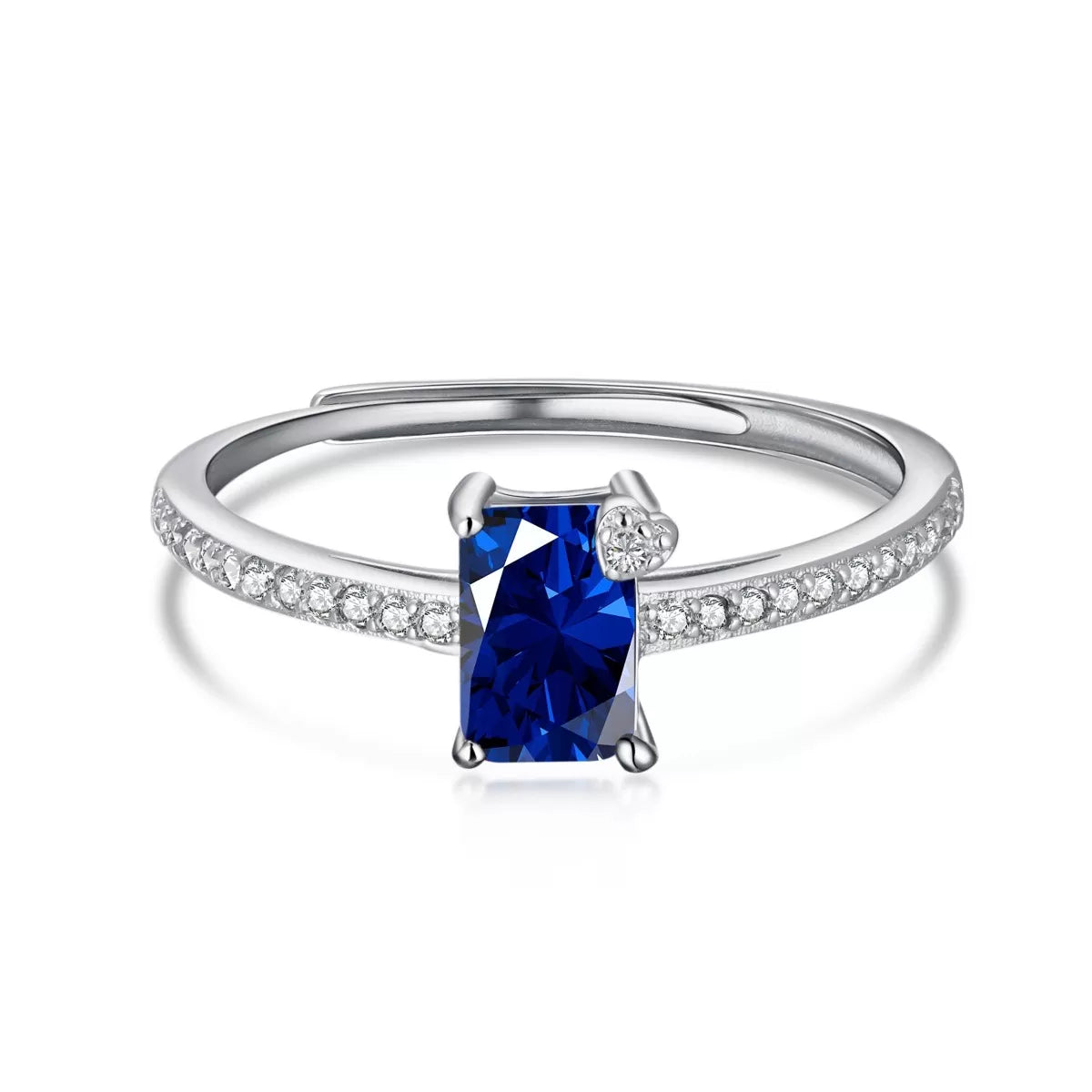 Blue and Clear Stone Style Adjustable Ring – Sterling Silver 925