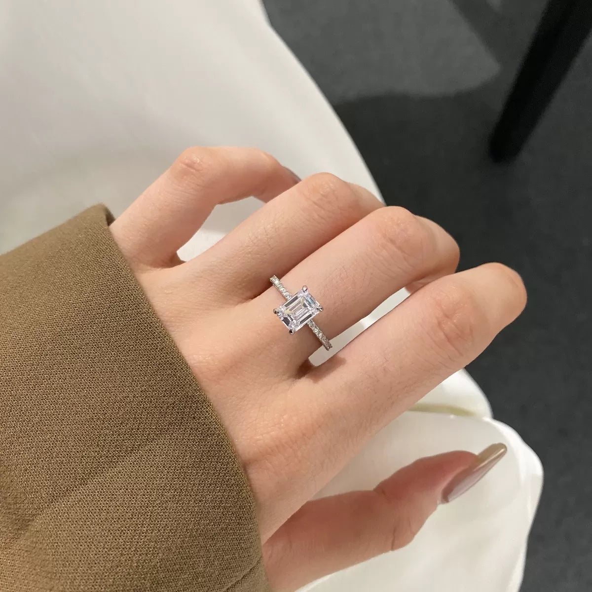 Rectangle Stone-Style Adjustable Ring- Sterling Silver