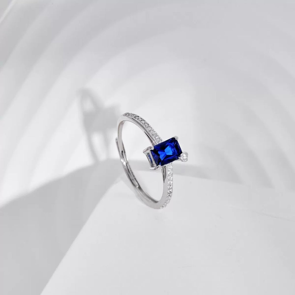 Blue and Clear Stone Style Adjustable Ring – Sterling Silver 925