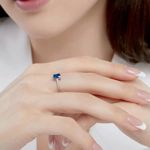 Blue and Clear Stone Style Adjustable Ring – Sterling Silver 925